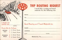 AAA Trip Routing Request Cars Postcard Postcard Postcard