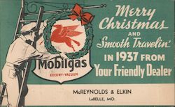 Merry Christmas and Smooth Travelin' 1937 - Mobilgas La Belle, MO Postcard Postcard Postcard