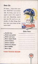 Your Texaco Dealer Dear Sir: It's Been _ Days Since Your Last Marfak Lubrication Job. Advertising Postcard Postcard Postcard