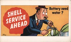 Shell Service Ahead Batter Need Water? Postcard