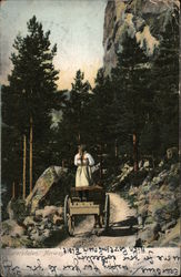 Girl Standing in Back of a Wagon, Traditional Folk Costume Postcard