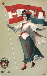 Austrian Girl, Flag, National Crest Postcard Postcard Postcard