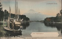 Fuji from Tagonoura Port and Sailing Vessel Postcard