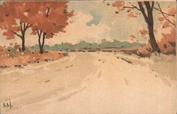 Autumn Scene, Hand Colored Postcard