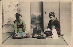 O-koto-san receives a letter from her fiance at the war Japan Postcard Postcard Postcard