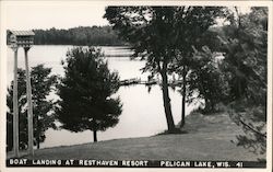 Boat Landing at Resthaven Resort Pelican Lake, WI Postcard Postcard Postcard