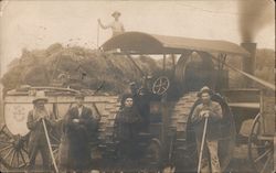 Farmhands and Machinery, Steam Tractor Postcard