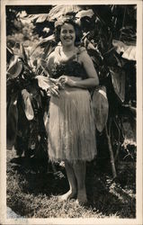 Beautiful Woman Hawaiian Grass Skirt Lei Postcard