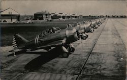 Group of WWII Fighter Planes on Runway Postcard