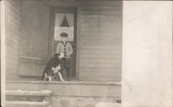 Boy and Dog on Front Porch Children Postcard Postcard Postcard