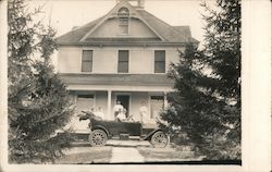 Large House Car Family and Trees Postcard