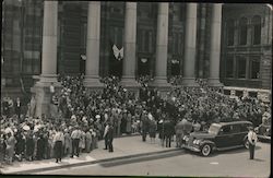 Funeral Procession, Hearse, Crowd at Municipal Building Postcard