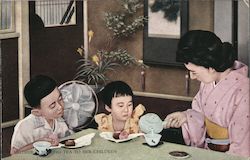 Mother Serving Tea to Her Children Postcard