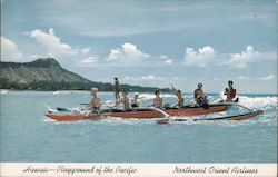 Outrigger Boat in the Pacific - Northwest Orient Airlines Postcard