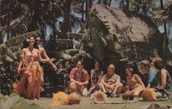 Hula Girl With Tourists - United Air Lines Postcard