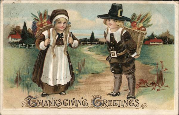 Thanksgiving Greetings Pilgrims Postcard