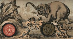 Cherubs pulling an elephant with sewing thread Elephants Trade Card Trade Card Trade Card