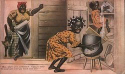 "Maw, whar's your politeness? I told you befor' "to never com' in till you knock on de door" Black Americana Postcard Postcard Postcard