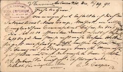 Handwritten correspondence dated 11/19/1891 Postcard