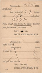 Receipt from Baylor, Wheelwright & Co. Postcard