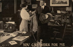 "YOU CAN WORK FOR ME" Black & White Photo of Man and Woman in Office Setting Photographic Art Postcard Postcard Postcard