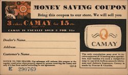 Camay Soap Money Savings Coupon advertisement on a 1 Cent Government Postcard Postcard