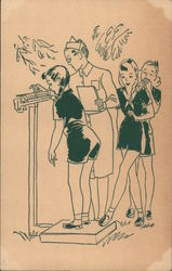 Girl Scout Camp - Girl being weighed by a nurse Postcard