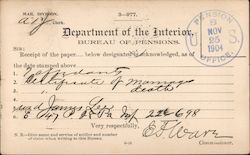 1904 Receipt from Dept. of the Interior Bureau of Pensions Postcard