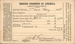 Receipt from Modern Woodmen of America Postcard