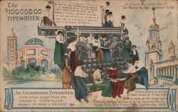 The $100,000.00 Typewriter, Illustration of Women Working on 14 Ton Underwood Typewriter Postcard