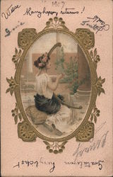 Woman Playing Harp Women Postcard Postcard Postcard