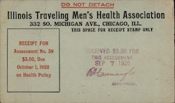 Receipt from Illinois Traveling Men's Health Association Chicago, IL Postcard Postcard Postcard