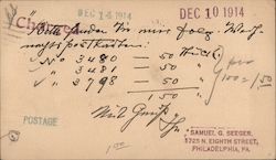 Handwritten order from 1914 Postcard