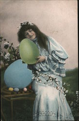 Woman Holding Easter Egg Postcard