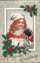 A Merry Christmas -- Girl Holding Ice Skates Children Postcard Postcard Postcard