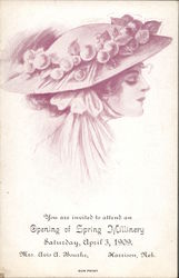 Beautiful Woman with Hat Opening of Spring Millinery Postcard