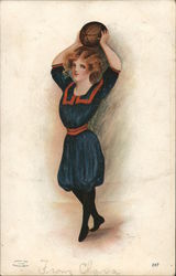 Woman with a Ball of Basketball Postcard