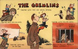 The Gremlins They're with you on Social Affairs Comic Postcard Postcard Postcard