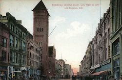 Broadway looking South, City Hall to left Los Angeles, CA Postcard Postcard Postcard