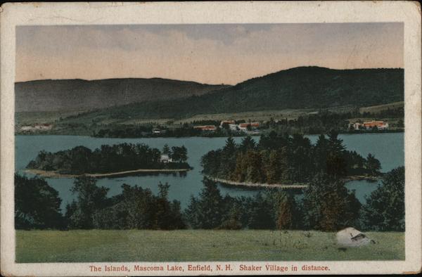 The Islands, Mascoma Lake, Shaker Village In Distance Enfield, NH Postcard