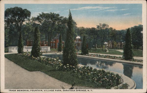 Trask Memorial Fountain Village Park Saratoga Springs NY Postcard