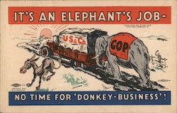 Pro-republican Political Cartoon "It's An Elephant's Job" Postcard