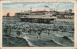 In the Surf, Showing Murdoch's Bath House, Seawall and Boulevard Postcard