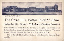 The Great 1912 Boston Electric Show Massachusetts Postcard Postcard Postcard