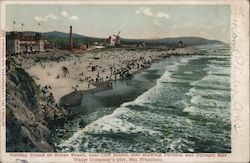 Holiday Crowd on Ocean Beach near Cliff House also Showing Pavilion and Olympic Sal Water Company's Pier Postcard