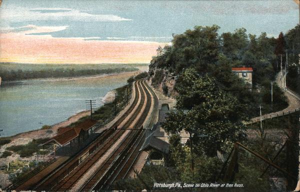 Scene On Ohio River at Ben Avon Pittsburgh, PA Postcard