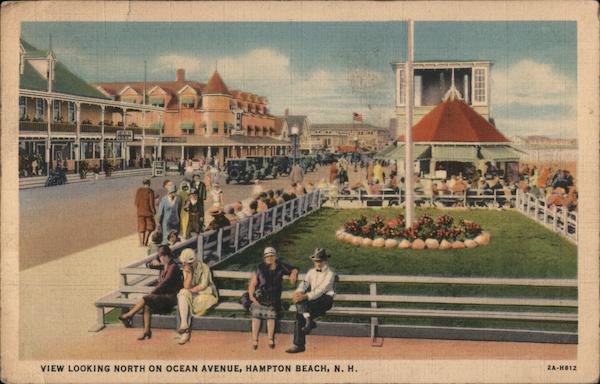 View Looking North on Ocean Avenue Hampton Beach, NH Postcard