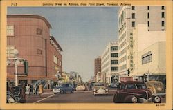 Looking West on Adams, from First Street Phoenix, AZ Postcard Postcard Postcard