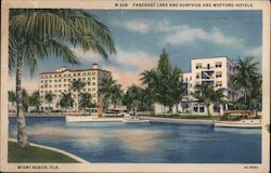 Pancoast Lake and Surfside and Wofford Hotels Miami Beach, FL Postcard Postcard Postcard