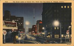 The Bright Lights of Central Avenue, South from Van Buren Street Phoenix, AZ Postcard Postcard Postcard